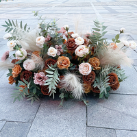 Chemin de table en fleurs de soie marron, orange et champagne pour allée de mariage, arrangement floral pour décoration d'événements