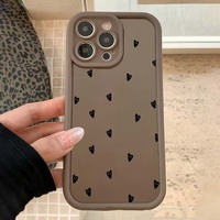 Coque de téléphone portable antichoc en TPU noir avec motif petit cœur et design d'objectif en échelle pour iPhone 11 12 13 14 15 16 17 18 Pro Max