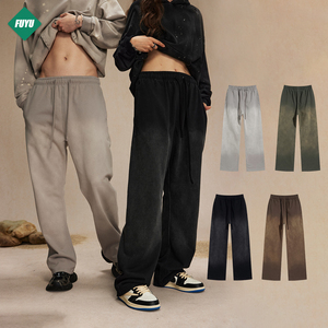 Men's Vintage Acid Wash Fleece Sweatpants Distressed Straight Leg Regular Waist Daily Casual Relaxed Fit Sweatpants with Pockets - Product Image 2
