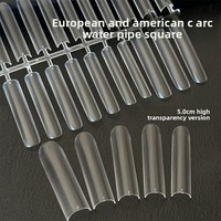 Ongles artificiels européens/américains en forme de tube C-Arc, carrés, ultra-fins, sans couture, haute transparence, motif ciel étoilé, 5,0 cm extra-longs, CE