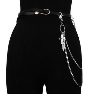 Chaîne de taille double couche Yueli Harajuku Punk avec pendentif croix ajourée et plume en argent tibétain, chaîne de corps décontractée pour la danse urbaine - Product Image 2