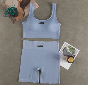 Ropa de yoga barata, ropa deportiva, conjunto de 2 uds., <span class=keywords><strong>conjuntos</strong></span> de gimnasio para <span class=keywords><strong>mujer</strong></span>, conjunto de entrenamiento, sujetador de yoga y conjunto corto - Product Image 6