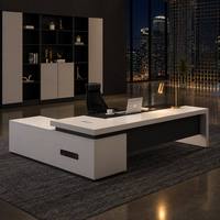 Bureau de direction en forme de L avec armoire, chêne naturel et blanc, moderne, écologique, ensemble de bureau pour PDG, certifié CE, garantie 5 ans