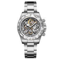 Montre mécanique squelette pour homme personnalisable, verre saphir, boîtier et bracelet en acier inoxydable, 20 mm, style sportif simple, édition limitée