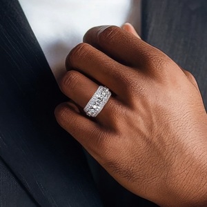 VVS 5 <span class=keywords><strong>rows</strong></span> moissanite Vòng unisex rắn 925 Bạc moissanite Pinky Hip hop vòng hip-hop đồ trang sức - Product Image 2