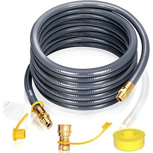 Kit <span class=keywords><strong>de</strong></span> 2 tuyaux <span class=keywords><strong>de</strong></span> gaz <span class=keywords><strong>de</strong></span> 48 pouces, raccord rapide à passage complet <span class=keywords><strong>de</strong></span> 3/4 pouces, ligne flexible lisse résistante à la corrosion, 2 raccords coudés <span class=keywords><strong>de</strong></span> retenue - Product Image 1