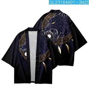 Kimono japonés de Anime con estampado de lobo para hombre y <span class=keywords><strong>mujer</strong></span>, ropa de calle cárdigan de gran tamaño para playa, bata Yukata tradicional asiática <span class=keywords><strong>Haori</strong></span> - Product Image 3