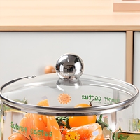 Casserole en verre écologique transparente, motif cactus, couvercle en verre, double poignée, 1600 ml, sans revêtement, pour cuisson sur cuisinière