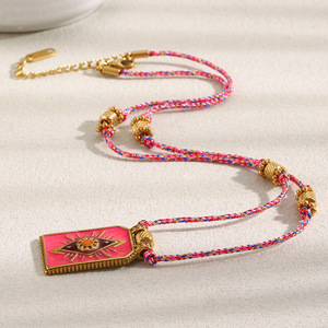 Collana con Ciondolo Occhio del Diavolo Dipinto a Mano in Smalto, Placcata <span class=keywords><strong>Oro</strong></span> 18K, Catena in Acciaio Inossidabile, per Feste, Donna e Uomo - Product Image 6