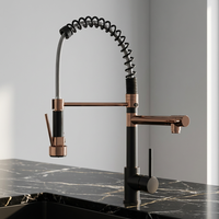 Robinet de cuisine de luxe avec bec extractible à ressort, en laiton noir et or rose, pour évier de cuisine