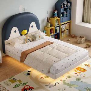 2025 cama flotante de pingüino para niños, diseño de dibujos animados, cama individual de madera maciza para niños, adolescentes, estilo minimalista moderno - Product Image 3