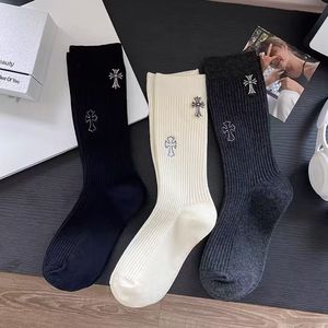 Women's Knee <b>Socks</b> Solid Color Cross Embroidery Cotton Breathable Sweat Absorbing Odor Resistant Youth Fashion <b>Socks</b> - Product Image 1