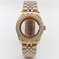 Cassa per Orologio in Oro Rosa da 36mm con Diamanti, Compatibile con Movimento NH35 NH36, Vetro Zaffiro, Fondello Trasparente, Accessori per Orologi Meccanici
