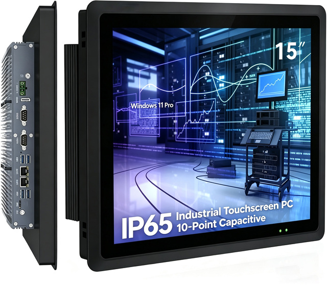 15'' Embedded Industrial Panel PC IP65 Fanless All in One Computer Windows 11 Pro 10 Point Capacitive Touch Screen