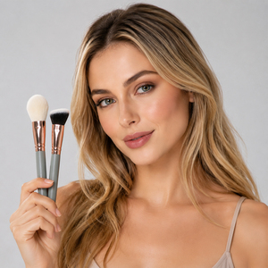 Juego de 7 <span class=keywords><strong>brochas</strong></span> de maquillaje de lujo con mango de madera, virola de aluminio en oro rosa, pelo sintético, <span class=keywords><strong>brochas</strong></span> angulares <span class=keywords><strong>para</strong></span> colorete <span class=keywords><strong>y</strong></span> difuminado, OEM - Product Image 4