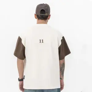 All'ingrosso hip hop oversize logo streetwear stampa personalizzata manica a contrasto aderente girocollo magliette da uomo