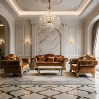 Ensemble de canapés de salon de villa en bois de couleur vive, style baroque français luxueux / Canapé antique sculpté à la main style palais royal / Maison haut de gamme