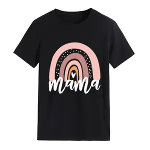 여자 '티셔츠 2024 새로운 패션 캐주얼 티셔츠 레인보우 러브 레터 라운드 넥 느슨한 프린트 패턴 반소매 티셔츠