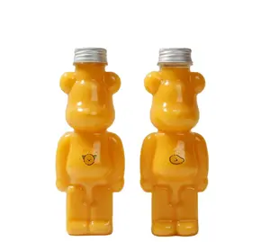 Vanjoin High Quality 300ml 400ml 500ml Transparent PET Plastic Bear Shape Juice Bottle With Aluminum Cap