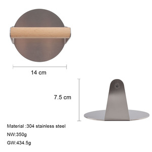 Fabrika toptan paslanmaz çelik <span class=keywords><strong>Burger</strong></span> Smasher mutfak Patty basın aracı barbekü et için ahşap saplı dayanıklı metalden yapılmış - Product Image 5