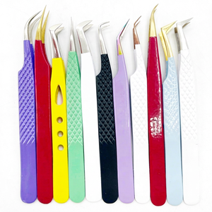 Kit de pinces à extensions de cils en acier inoxydable de qualité professionnelle, durables, avec emballage personnalisé, pointe en fibre, marque privée, vente en gros - Product Image 1