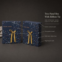 Boîte cadeau bleu marine personnalisable pour bijoux, cosmétiques, bougies, avec fermeture à nœud, motif flocon de neige et sapin, emballage hiver, vente en gros