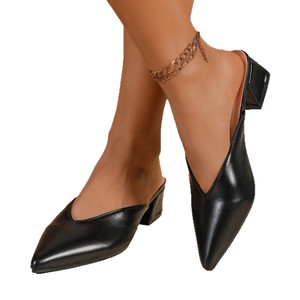 Summer New Arrival Pointed Toe <b>Slip</b>-on Mid-heel <b>Half</b> Slippers Women's Thick Heel Plus Size Toe Slippers - Product Image 5