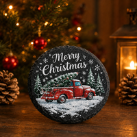 Ensemble de sous-verres en ardoise à thème Joyeux Noël, vente en gros, imprimés festifs, durables, écologiques, antidérapants, pour cadeau promotionnel de Noël