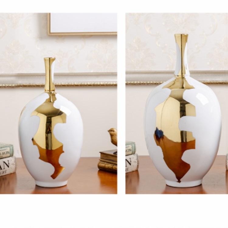 Creative and elegant living room table flower arrangement gold plated ceramic vase