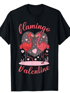 T-Shirt da Uomo con Stampa Fenicottero per San Valentino, Nera, 200gsm Cotone, Casual, Collo Tondo, Manica Corta, Design Stampato per Festa di San Valentino - Product Image 1