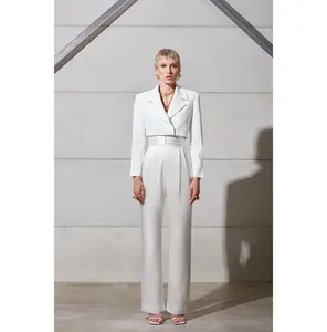 नई सफेद दो टुकड़ा सेट सुरुचिपूर्ण लंबी आस्तीन लघु रंगीन जाकेट उच्च कमर पैंट महिला व्यापार संगठनों रंगीन जाकेट महिलाओं के लिए सेट