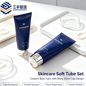 Custom Matte Dark Navy PE Squeeze Tube With Flip Top Electroplated Cap Firming Facial Cleanser - Product Image 4