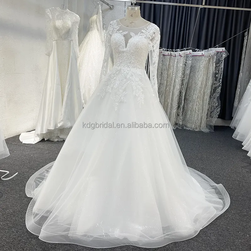 Kdg sang trọng ren lên dài tay áo 2023 Thiết kế váy cô dâu ren Sequins maxi cô dâu appliques A-line Bridal Wedding Dresses gowns