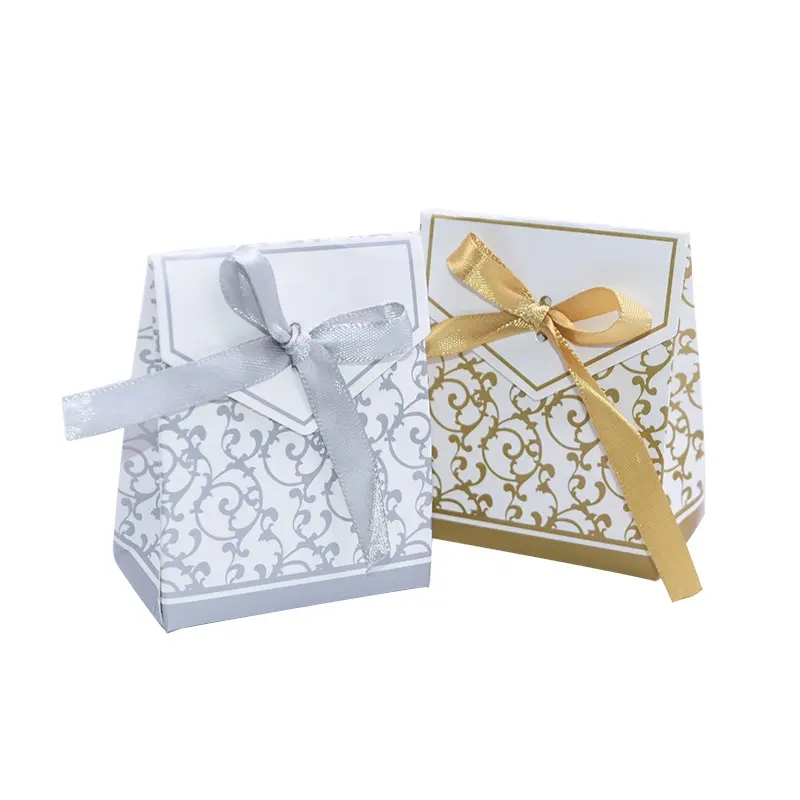 은 금 결혼식 호의 당 훈장 사탕 상자, 선물 상자, 선물 리본을 가진 케이크 상자 사탕 부대