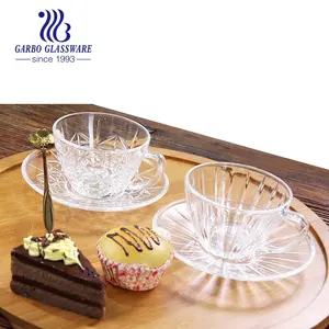 Simple Europe style glass mug and saucer set for tea coffee drinking high quality China manufacture teacup and dish set