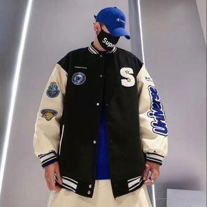 Nouvelle <span class=keywords><strong>veste</strong></span> de baseball en coton d'hiver avec broderie de lettres de marque et manches en cuir, pour couple, vestes en coton pour hommes - Product Image 4