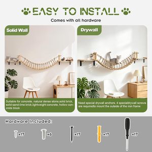 Eco-Friendly Classic Wooden <b>Cat</b> <b>Tree</b> with Roped Bridge Wall Shelves <b>Bed</b> & Perches for Indoor <b>Cats</b> Carton Packed - Product Image 5