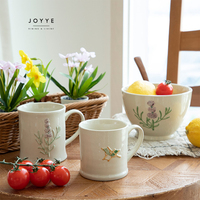 Mug en céramique JOYYE Stock 400ml, motif floral violet estival, en grès, résistant au lave-vaisselle et au micro-ondes, peint à la main, fleurs en relief, certifié CE