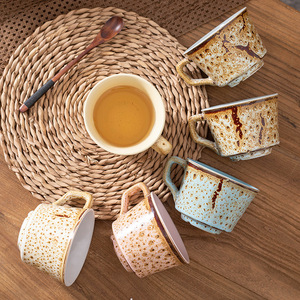 Japanese Retro Matte Ceramic Cup With Handle Solid Color Leopard Print Design For Tea Coffee Breakfast Use - Product Image 4