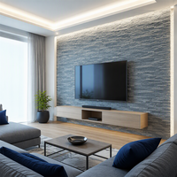 Panel de Pared 3D de PU Ynori, Textura de Pizarra, Azul Grisáceo, 20/25 mm, 1200x600 mm, para Pared de Fondo de TV, OEM, Ligero, Impermeable