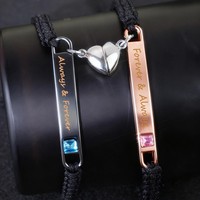 Bracelet magnétique ajustable en fer fait main en forme de cœur pour couple, bijoux assortis, cadeau unisexe
