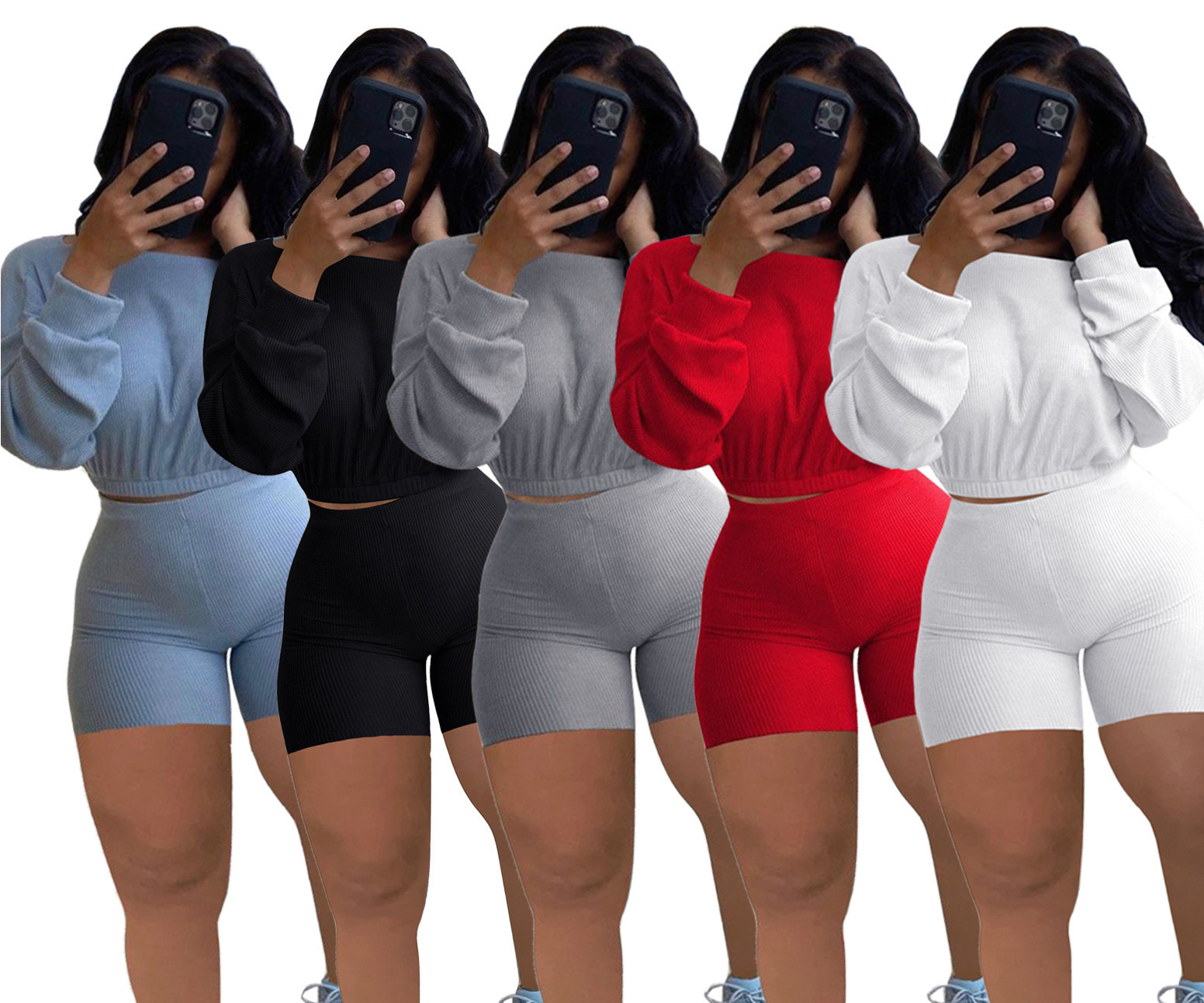 Good Quality Stretchy Solid Knitting Two Pieces Shorts Set Casual 2 Piece Women Outfit Plus Size Womens 2 Piece Outfit · image 1