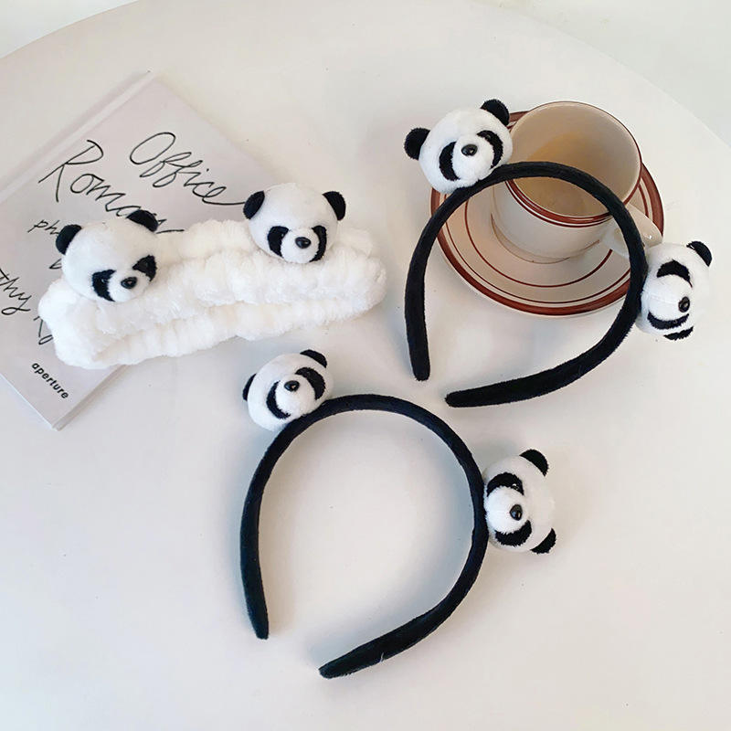 Jiamu New Design Cute Panda Head Hair Band 3D Cartoon Panda Children and Women Headband for Washing Face Makeup Hair Ornaments