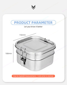 กล่องข้าวสแตนเลส2ชั้นทรงสี่เหลี่ยมสำหรับผู้ใหญ่กล่องอาหารกลางวันกลางแจ้ง - Product Image 2