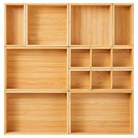 Ensemble d'organisateurs de tiroirs minimalistes en bambou faits à la main avec des bacs de rangement empilables détachables pour la cuisine, la salle de bain, le bureau et le bureau à domicile