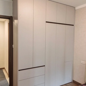 Minimalist Wood Integrated Bedside Table with Push-Pull Drawer and Segmented Door Panel for Apartment & Hotel Use - Product Image 6