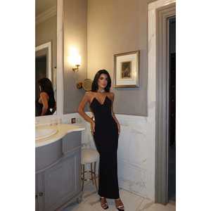 Robe de bal noire pour femme avec nœud, col dégagé, taille empire, courte ou longue, élégante et formelle pour invitées de mariage et soirées - Product Image 2