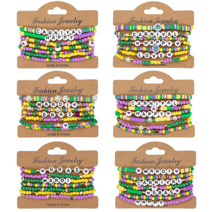 Pulseras de Cuentas para Carnaval, Recuerdos para Fiesta de Mardi Gras, Regalos Festivos de Plástico Verde, Amarillo y Morado 2024 - Product Image 6