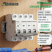 Disjoncteur miniature AON-63 Dz47 4P MINI MCB 2A à 63A 400V AC 6KA sur rail DIN pour unité de distribution de terminaux électriques