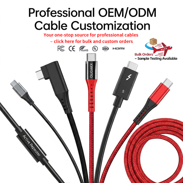 Bulk Sample Testing Custom OEM USB C Thunderbolt HDMI Active Ext Cable Factory 240W PD3.1 USB4 Braided Right Angle Signal Cord